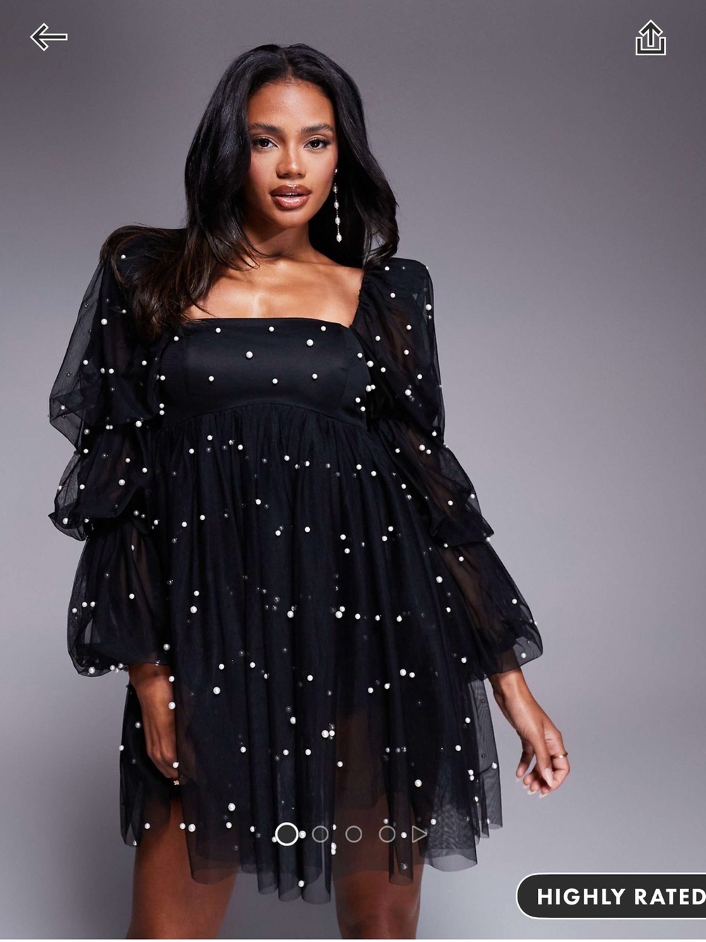 ASOS Luxe Black Pearl Tulle Babydoll Mini Dress Size 12